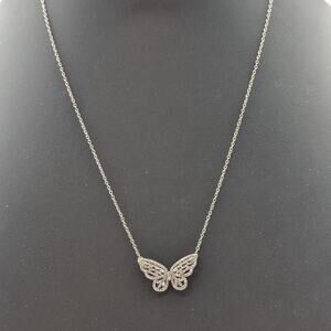 JCM Silver Over Brass CZ Butterfly 18.75"-20.75" Chain Necklace